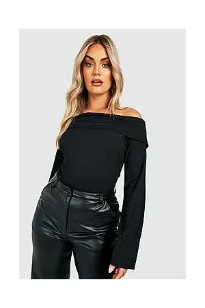 Boohoo Plus Rib Bardot Flare Sleeve Top