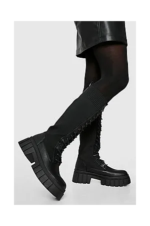 Boohoo Lace Up Knee High Hiker Boots