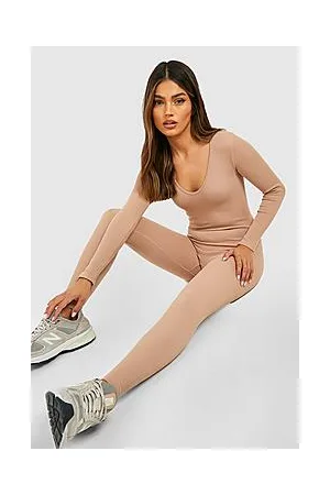 Boohoo Contour Rib Scoop Neck Long Sleeve Jumpsuit