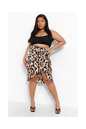 Boohoo Plus Leopard Ruched Side Midi Skirt
