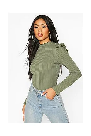 Boohoo Ruffle Neck And Shoulder Bodysuit