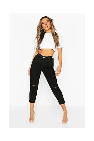 Boohoo Petite High Rise Distressed Boyfriend Jeans