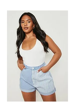 Boohoo Plus Stripe Contrast Roll Up Denim Short