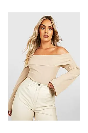 Boohoo Plus Rib Bardot Flare Sleeve Top