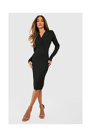 Boohoo Long Sleeved Wrap Tailored Midi Dress