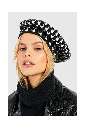 Boohoo Dog Tooth Pattern Beret Hat