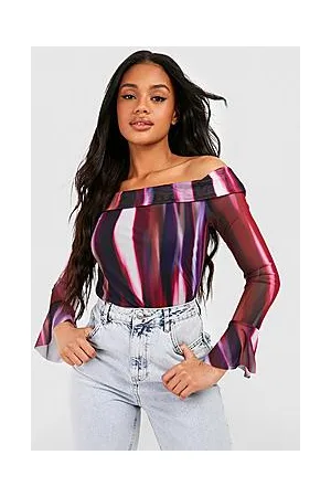 Boohoo Ombre Mesh Bardot Flare Sleeve Top