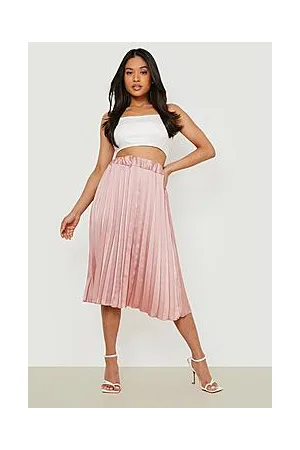 Boohoo Petite Satin Pleated Midi Skirt