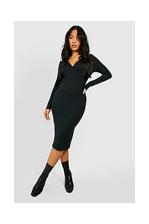 Boohoo Petite Jumbo Rib Wrap Midi Dress