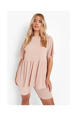Boohoo Plus Smock Top and Cycling Shorts Co-Ord