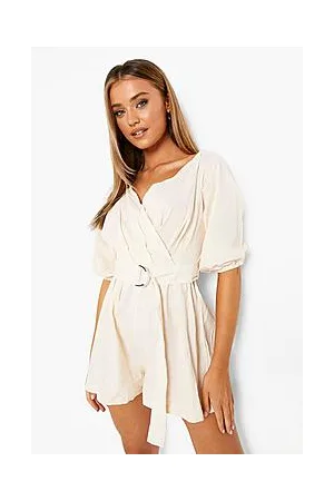 Boohoo Bardot Belted Wrap Playsuit
