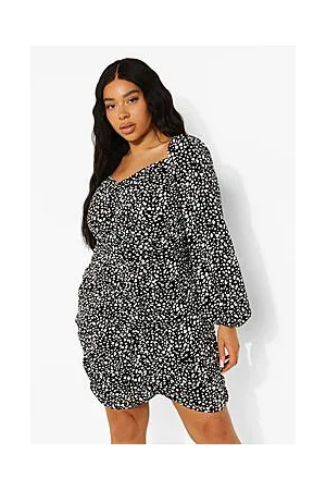 Boohoo Plus Woven Animal Print Ruched Mini Dress
