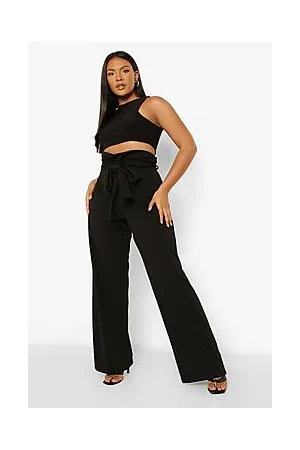 Boohoo Plus Paperbag Belted Slim Wide Leg Trousers