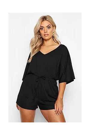 Boohoo Plus Wide Rib V Neck Playsuit