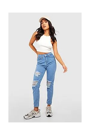 Boohoo Petite High Rise Distressed Boyfriend Jeans