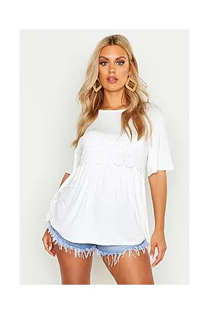 Boohoo Plus Crochet Lace Trim Smock Top