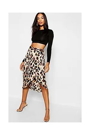 Boohoo Tall Satin Leopard Print Wrap Skirt