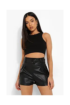 Boohoo Petite Faux Leather Belted Utility Pocket Shorts