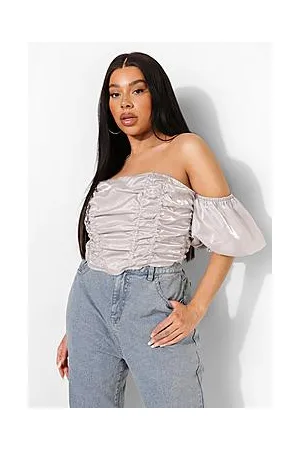 Boohoo Plus Ruched Front Balloon Sleeve Corset