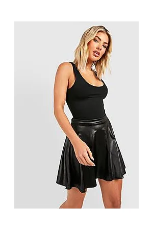 Boohoo High Waisted Leather Look Skater Skirt