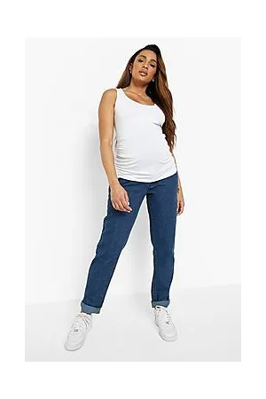 Boohoo Maternity Roll Hem Over The Bump Boyfriend Jeans