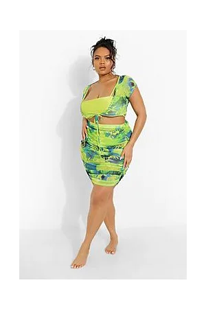 Boohoo Plus Tropicana Mesh Beach Skirt Co-ord