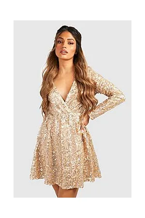 Boohoo Boutique Sequin Wrap Skater Party Dress
