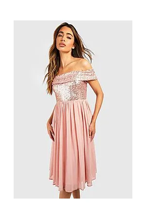 Boohoo Bridesmaid Occasion Sequin Bardot Midi Dress