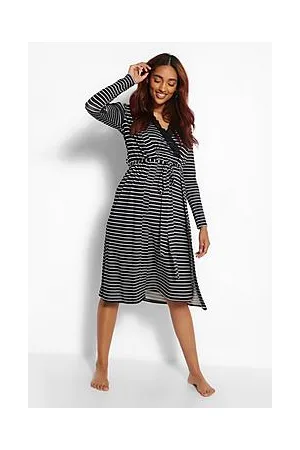 Boohoo Maternity Stripe Nursing Nightie And Robe Set