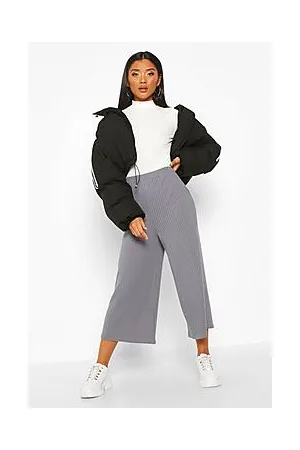 Boohoo High Waisted Soft Rib Culotte Trousers