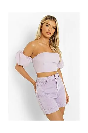 Boohoo Puff Sleeve Cross Back Crop Top