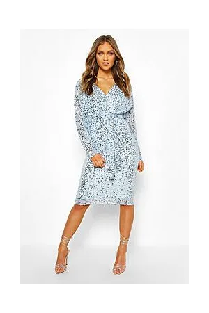 Boohoo Bridesmaid Occasion Sequin Plunge Midi Dress
