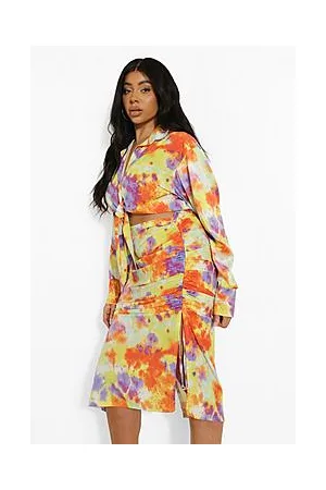 Boohoo Plus Tie Dye Ruched Midi Skirt
