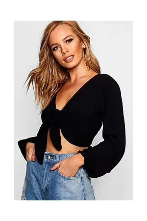 Boohoo Petite Tie Front Crop Top