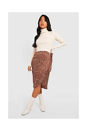 Boohoo Petite Printed Satin Wrap Skirt