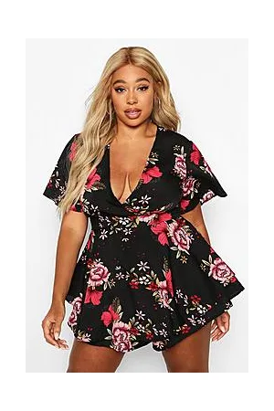 Boohoo Plus Dark Floral Skort Playsuit