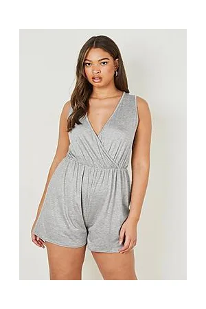 Boohoo Plus Basic Wrap Over Jersey Playsuit
