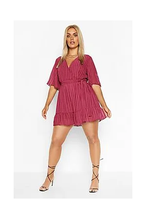 Boohoo Plus Satin Stripe Ruffle Playsuit