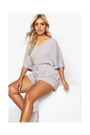 Boohoo Plus Wide Rib V Neck Playsuit