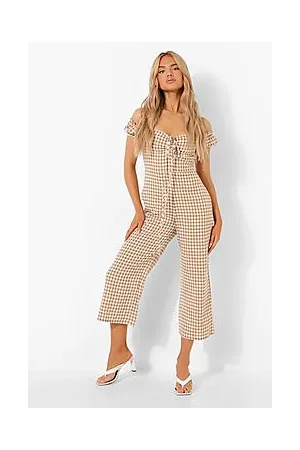 Boohoo Gingham Off The Shoulder Culotte Jumpsuit