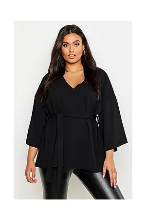 Boohoo Plus Woven Kimono Sleeve Tie Top