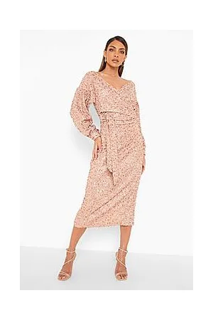 Boohoo Bridesmaid Sequin Off The Shoulder Midi Dress
