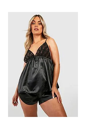 Boohoo Plus Satin and Lace Teddy Top and Shorts Pyjama Set
