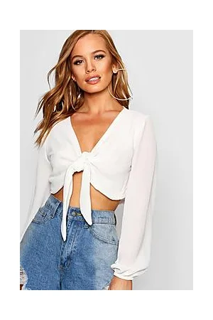 Boohoo Petite Tie Front Crop Top