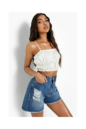 Boohoo Tall Distressed Frayed Denim Shorts