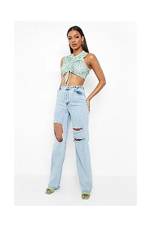 Boohoo Ripped Boyfriend Jeans With Bleach Splatter