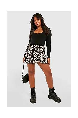 Boohoo Plus Leopard Print Ruffle Skater Skirt