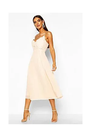 Boohoo Crochet Lace Strappy Chiffon Midi Bridesmaid Dress