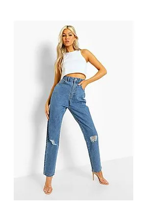 Boohoo Tall Classic High Rise Distressed Mom Jeans