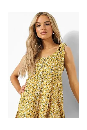 Boohoo Floral Print Tie Sleeve Tea Dress